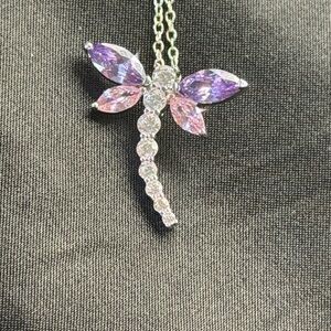 Chic Dragonfly Pendant Necklace with Purple and Pink Accents